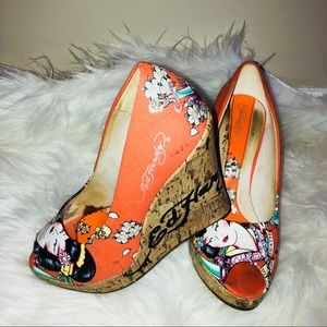 Asian print and tiger wedges